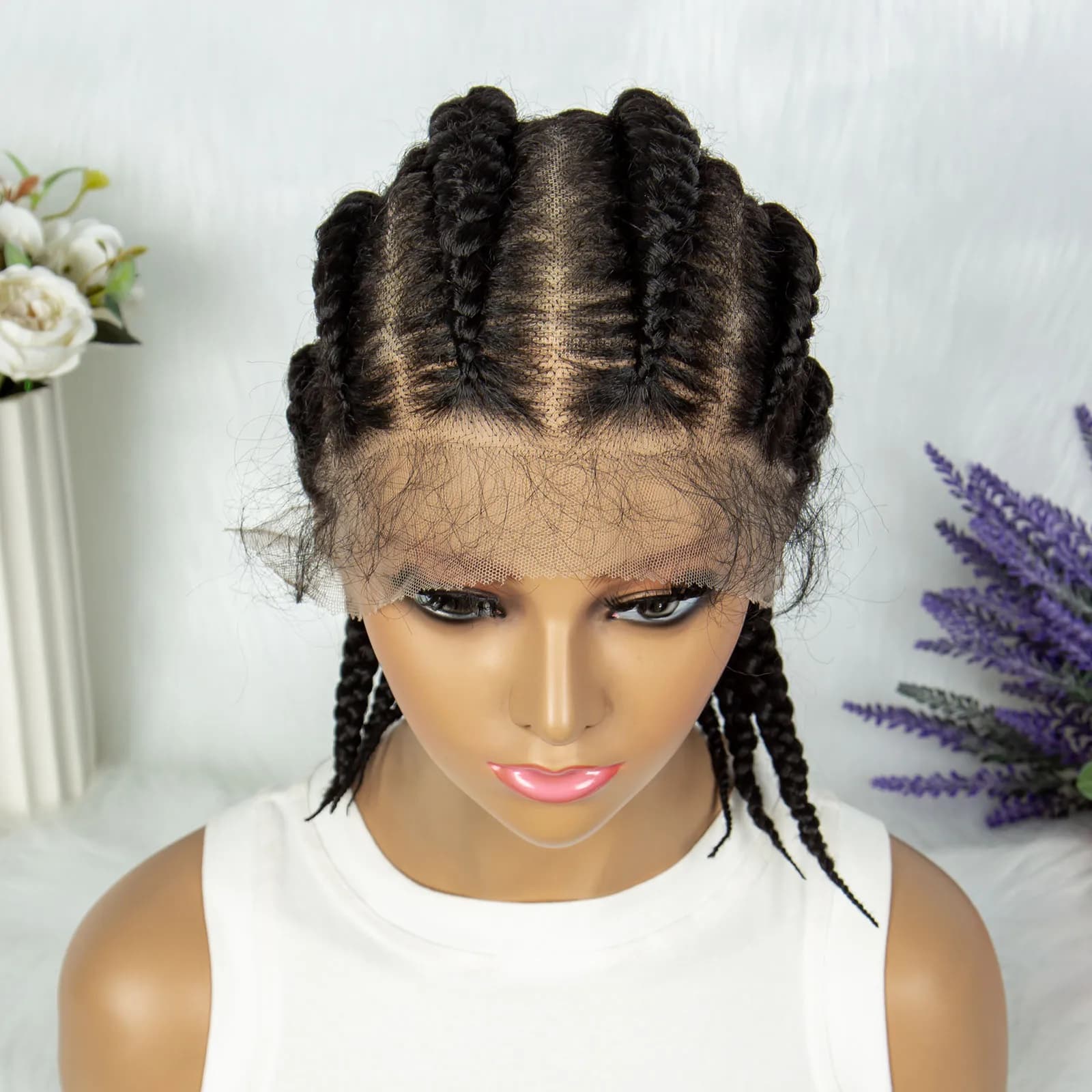 Perruques tressées synthétiques Full Lace de 14 pouces, tresses Cornrow avec cheveux de bébé, tresse
