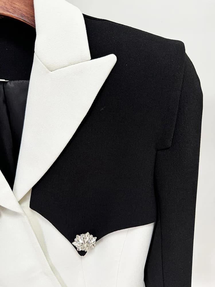 HIGH STREET Nouveauté 2026 Blazer de créateur pour femme, coupe ajustée, avec strass et boutons, col