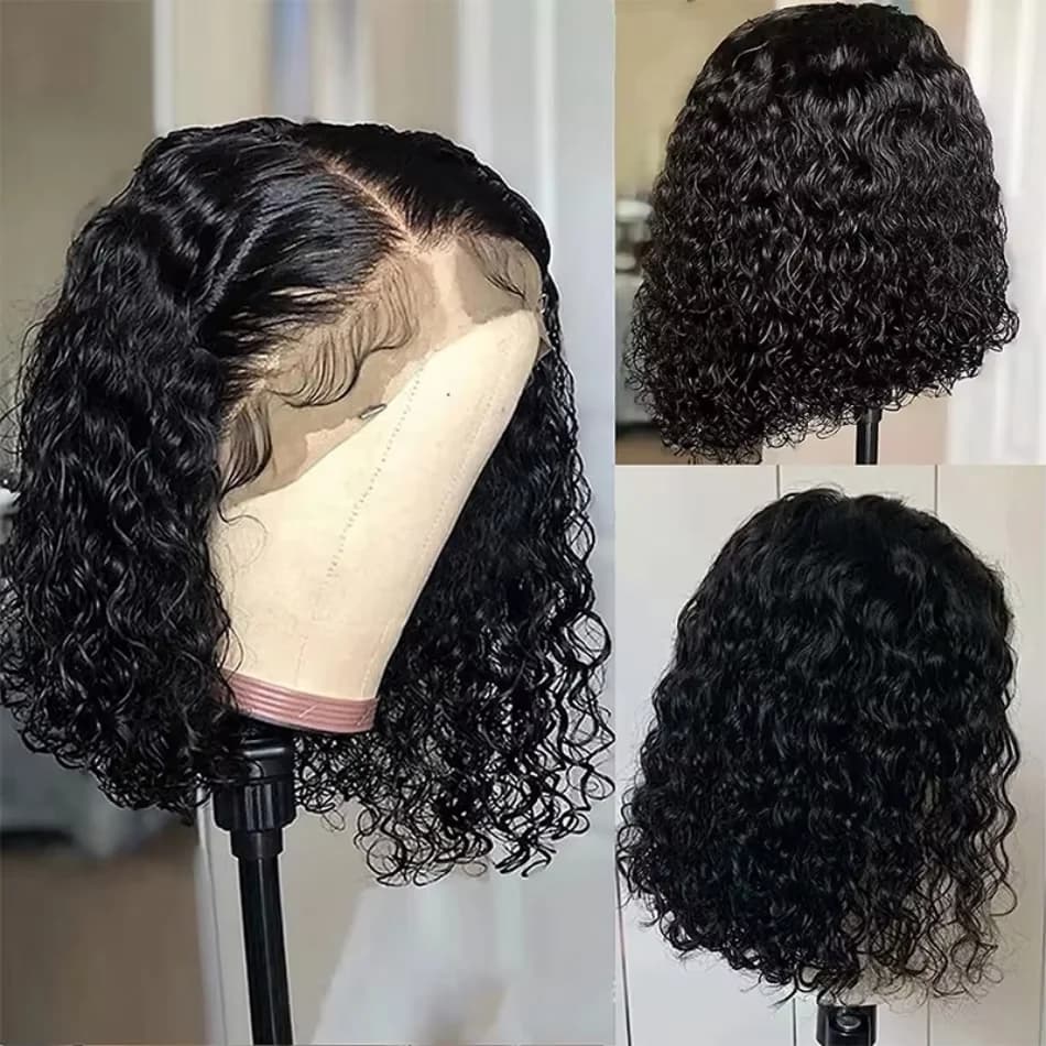 Perruques Bob Courtes Bouclées à 220% de Densité, Cheveux Humains, Perruque Bob Ondulée Profonde, Pe