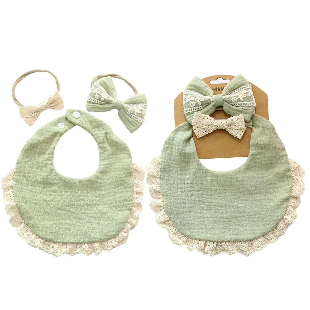 3 pièces/ensemble solide mousseline coton bambou bébé bavoir gland dentelle garçon fille alimentatio