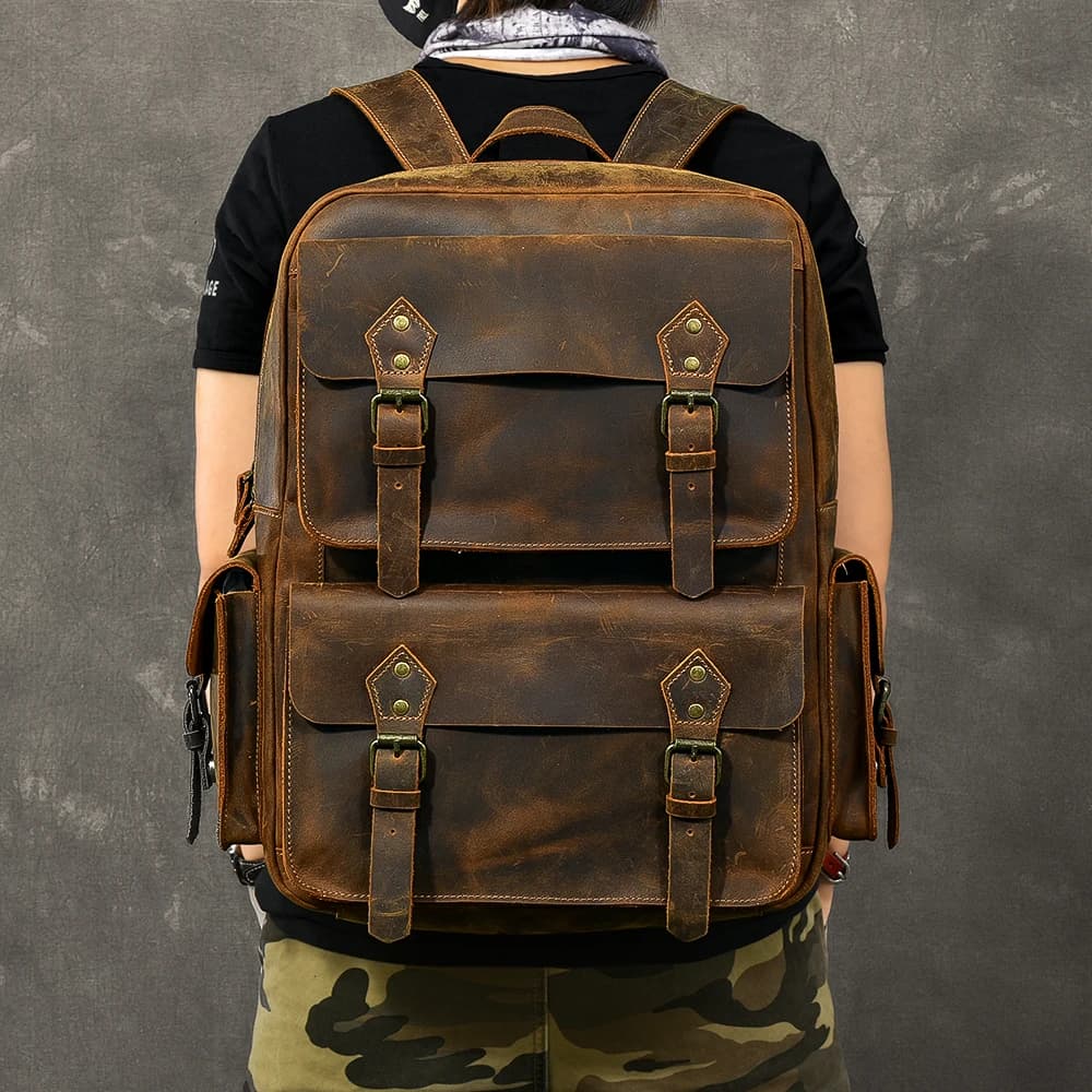 Vintage Crazy Horse sac à dos en cuir véritable hommes sac à dos en peau de vache randonnée sac à do