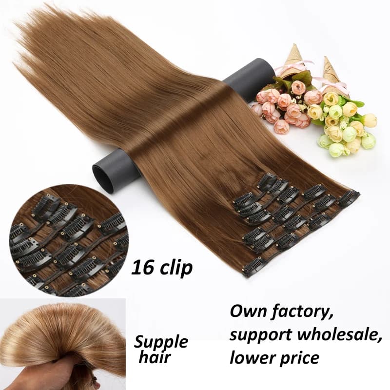 WIGSIN synthétique 6 pièces/ensemble Extension de cheveux longue droite à clipser Extension Invisibl