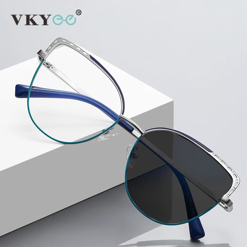 VKYEE métal géométrique femmes Anti-lumière bleue lunettes Design à la mode personnalisable Prescrip