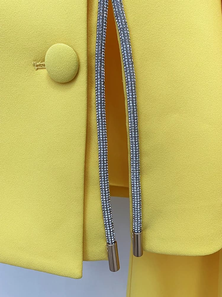 HIGH STREET Nouveauté 2026 Ensemble de costume de créateur pour femme, Blazer à fente orné de diaman