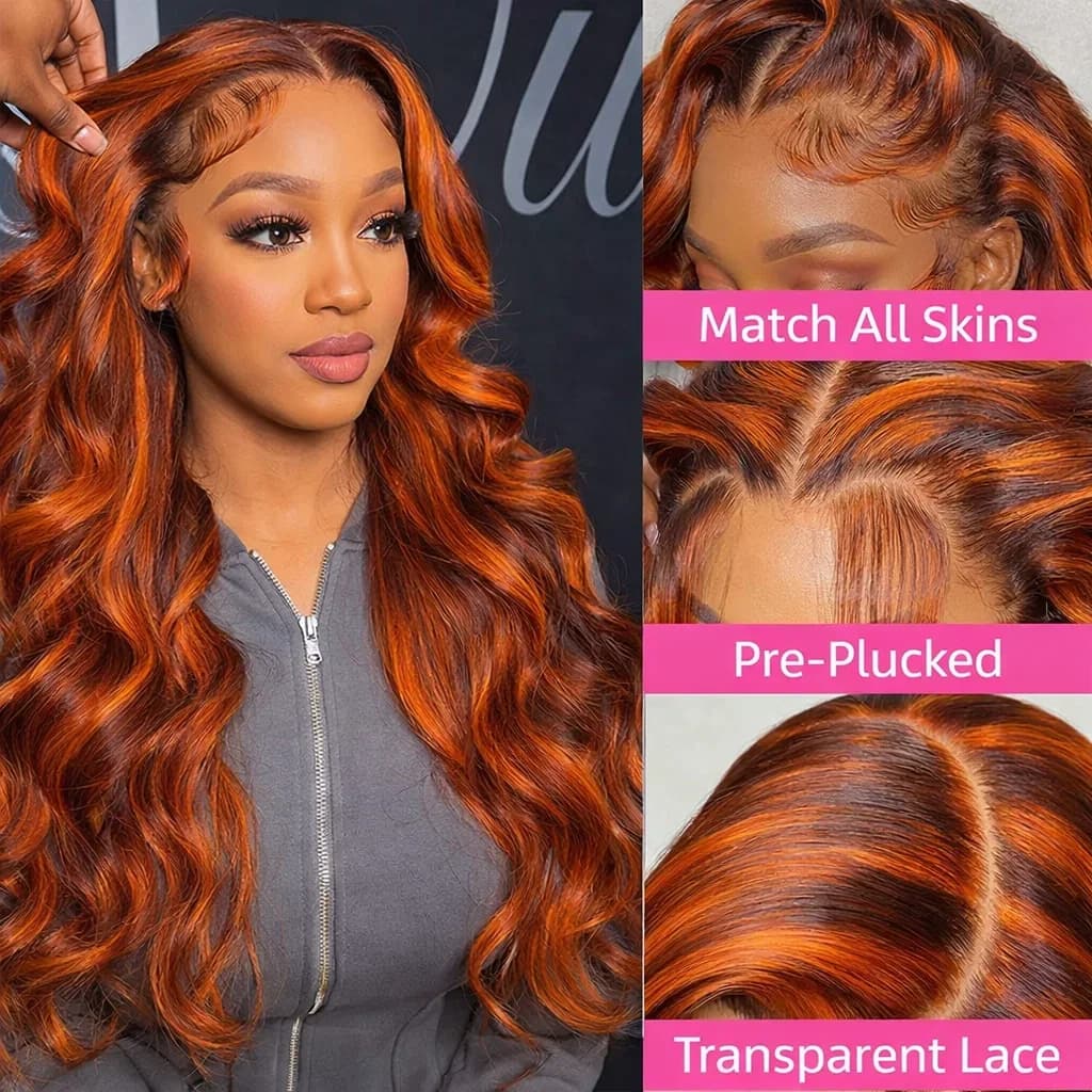 Perruques Body Wave Ombrées 4/350 avec Mèches, Perruque Lace Frontale 13x6 en Cheveux Humains, Coule