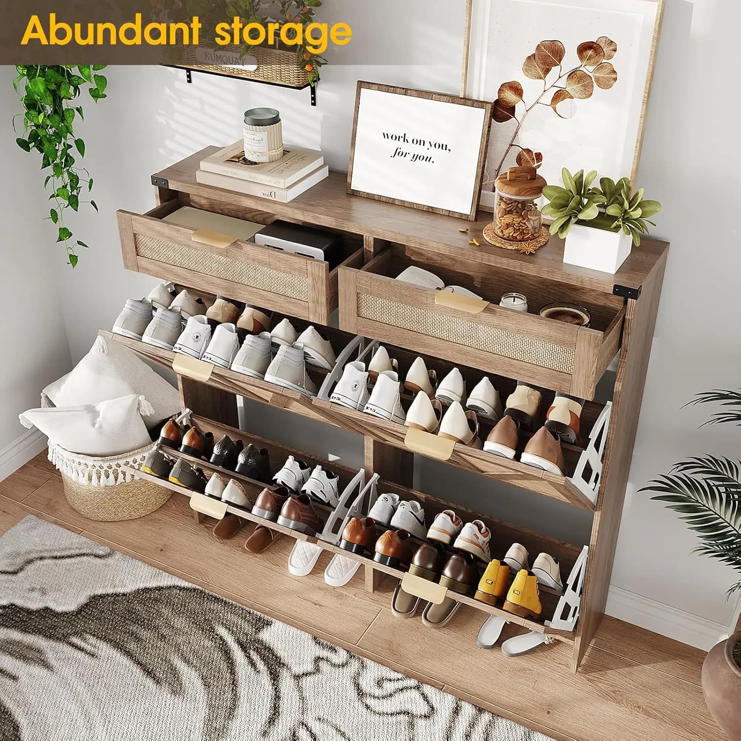 Meuble à chaussures avec 4 tiroirs basculants et 2 tiroirs, meuble de rangement à chaussures de styl