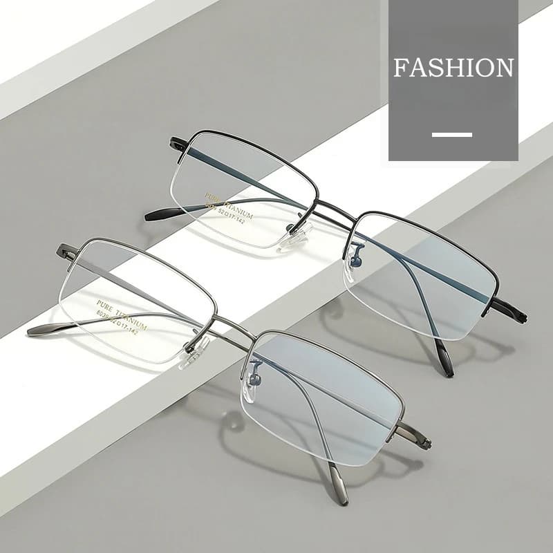 YIMARUILI Ultra-léger affaires luxe optique-lunetterie rétro carré pur titane Prescription demi-mont