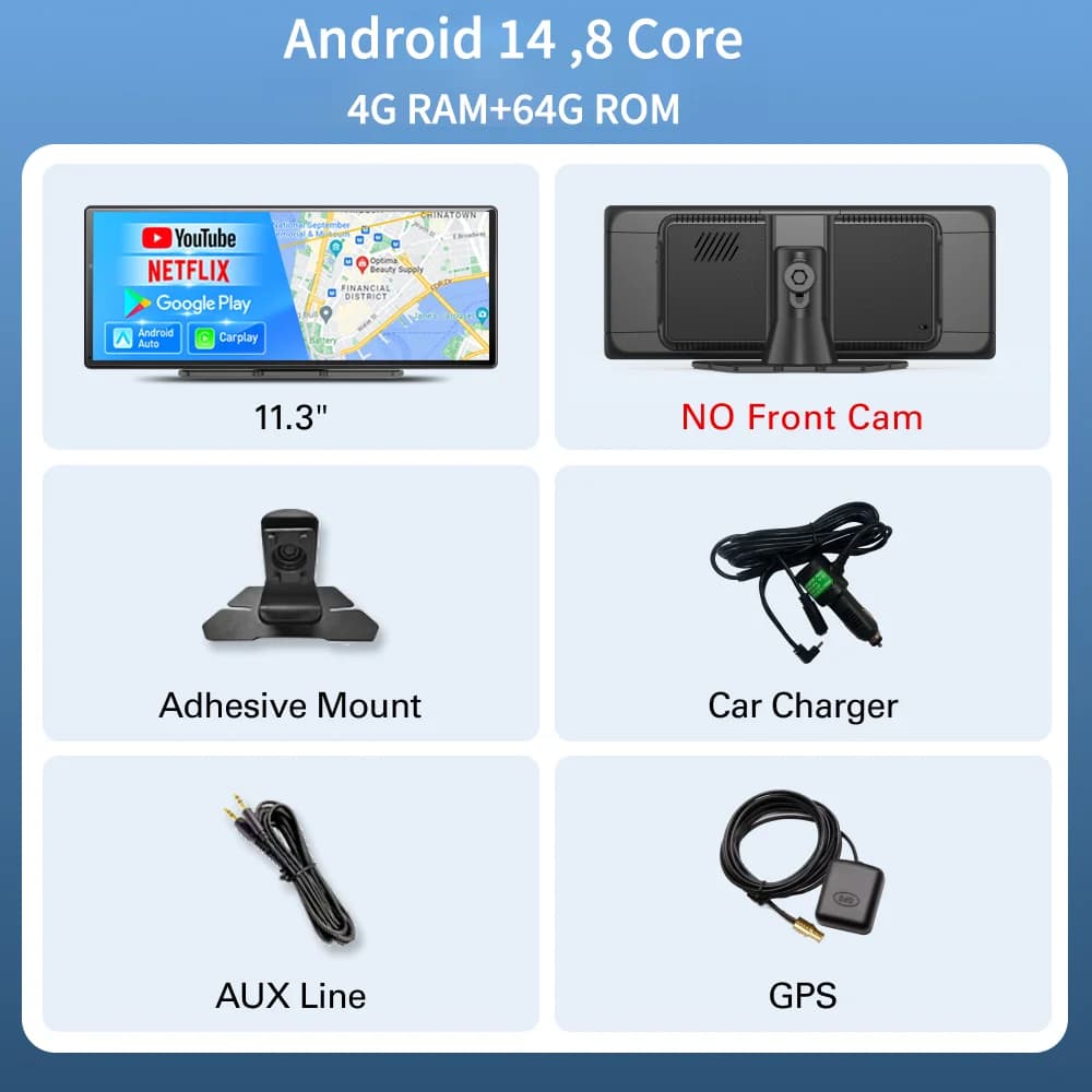 Imagebon 11.4 "Android 14 Dashcam 8 Core écran dans le cellule avec CarPlay sans fil et Android Auto
