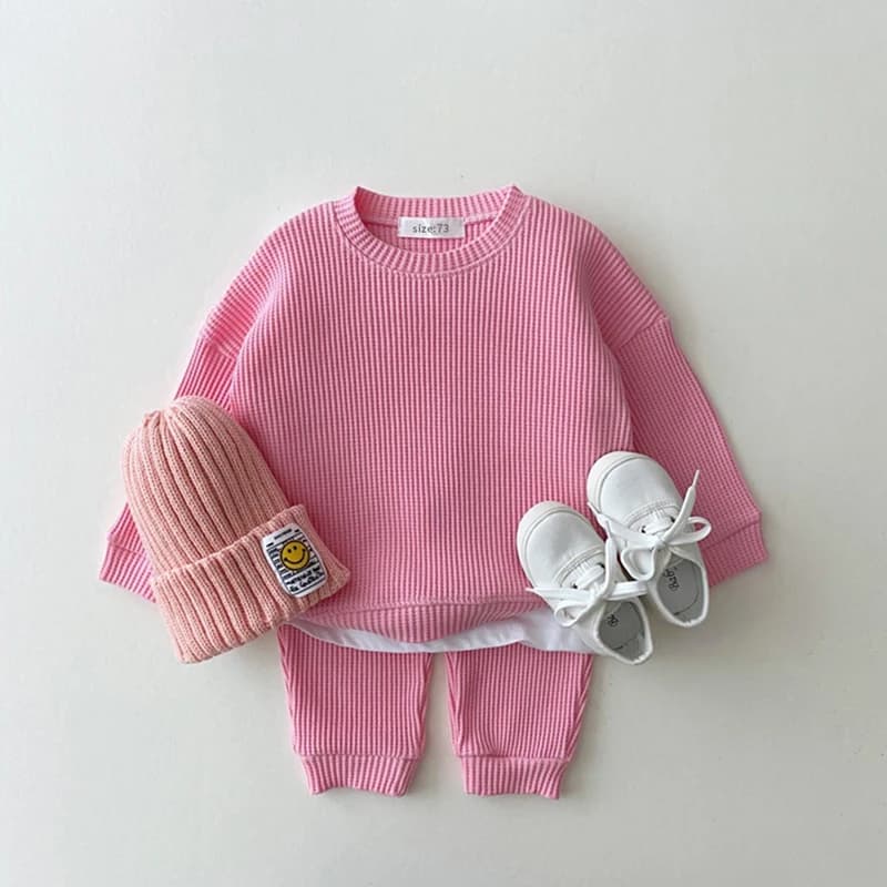 Ensemble de vêtements coréens pour bébés garçons, faux deux pièces en coton gaufré + pantalon, tenue