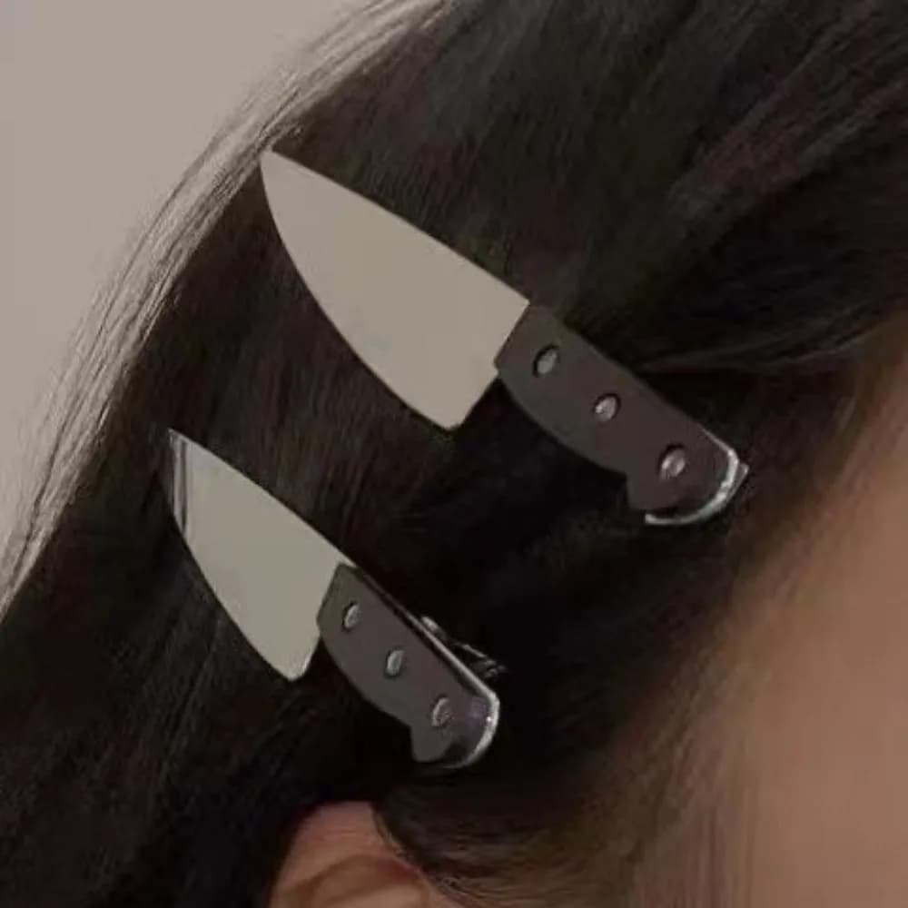 Pinces à cheveux avec couteau d'émulation gothique créatif, 2 pièces, épingles à cheveux à frange la