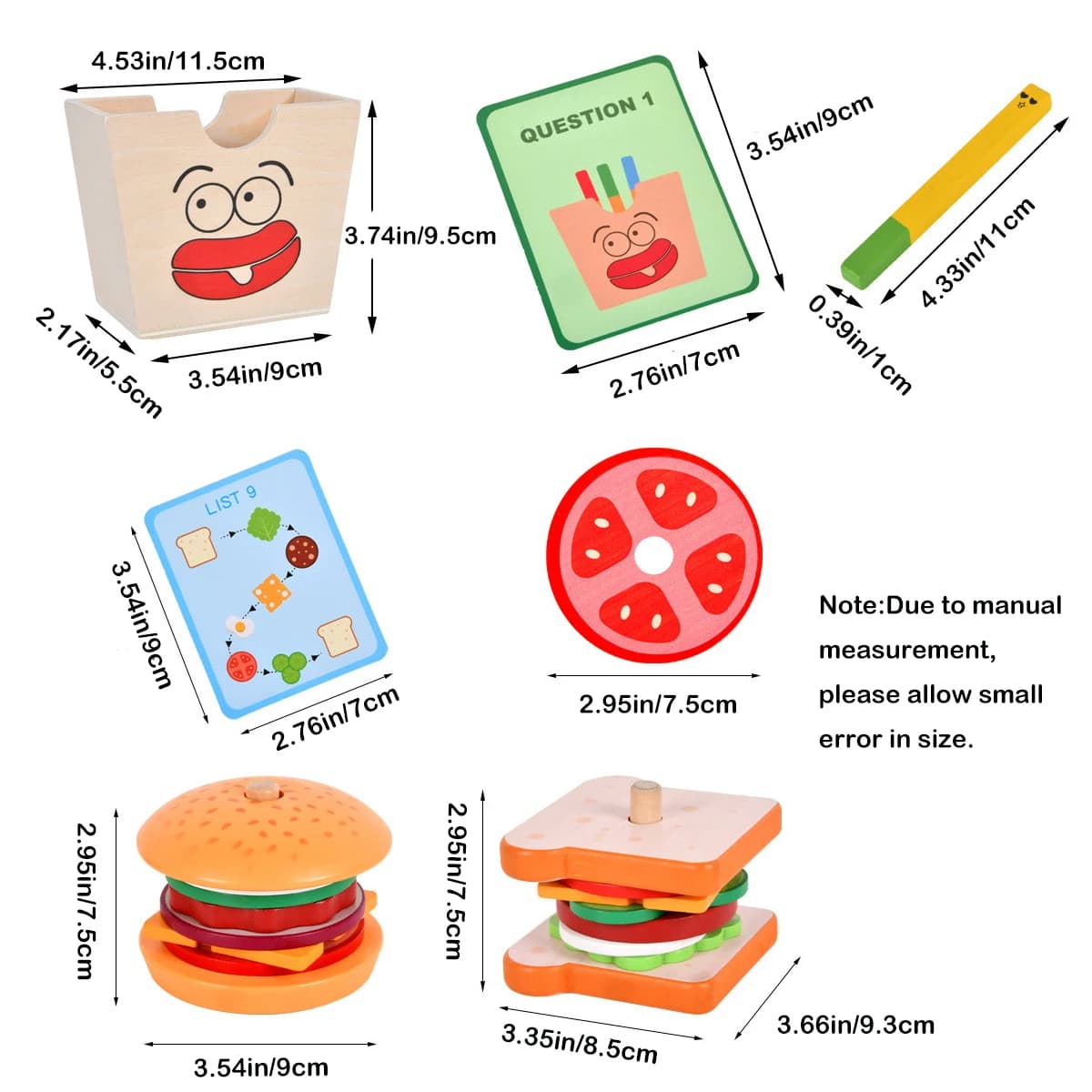 Jouet Montessori pour enfants, Sandwich à Hamburger en bois, frites, tri, jouets empilables, apprent