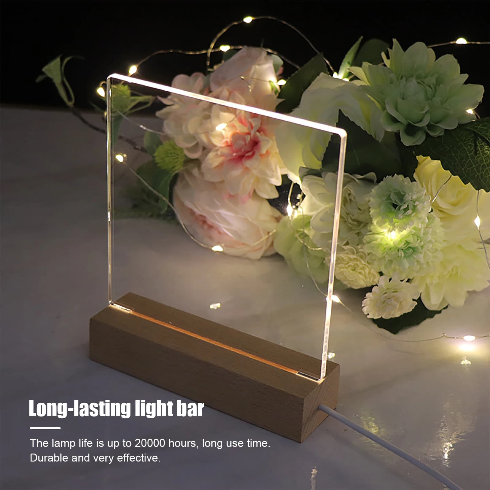 Présentoir lumineux LED en bois cristal, support de base 4.2, plaque lumineuse en acrylique, USB, lu