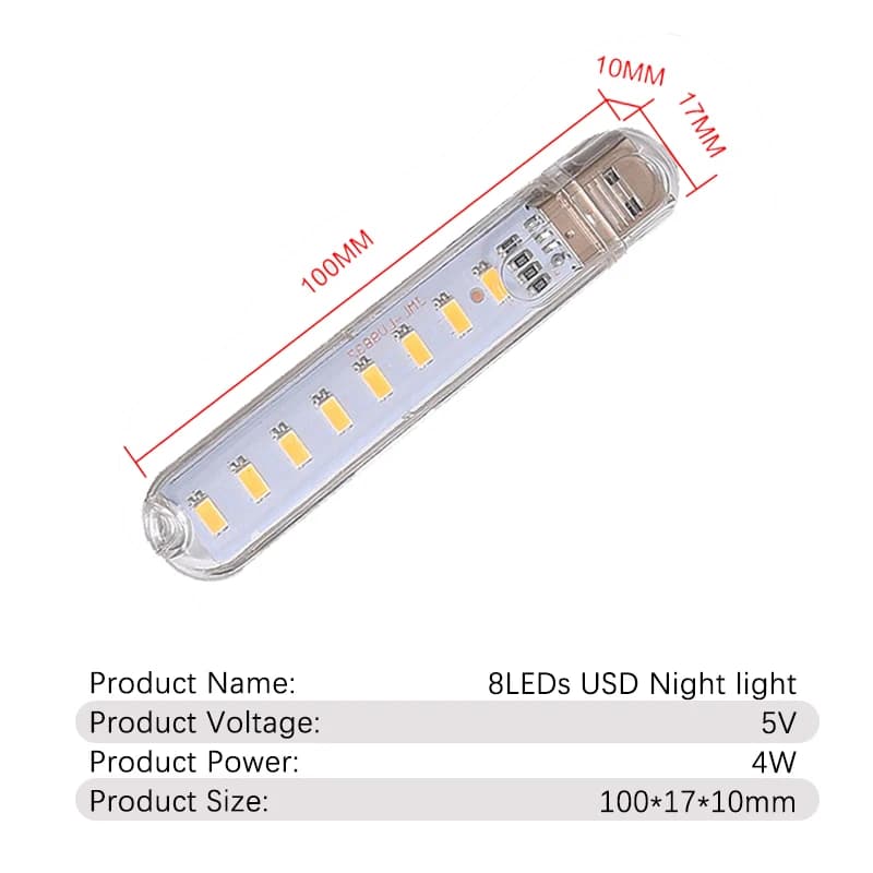 DC5V 8LED s USB veilleuse avec 8 perles de lampe rouge jaune blanc bleu vert violet 4W Protection de