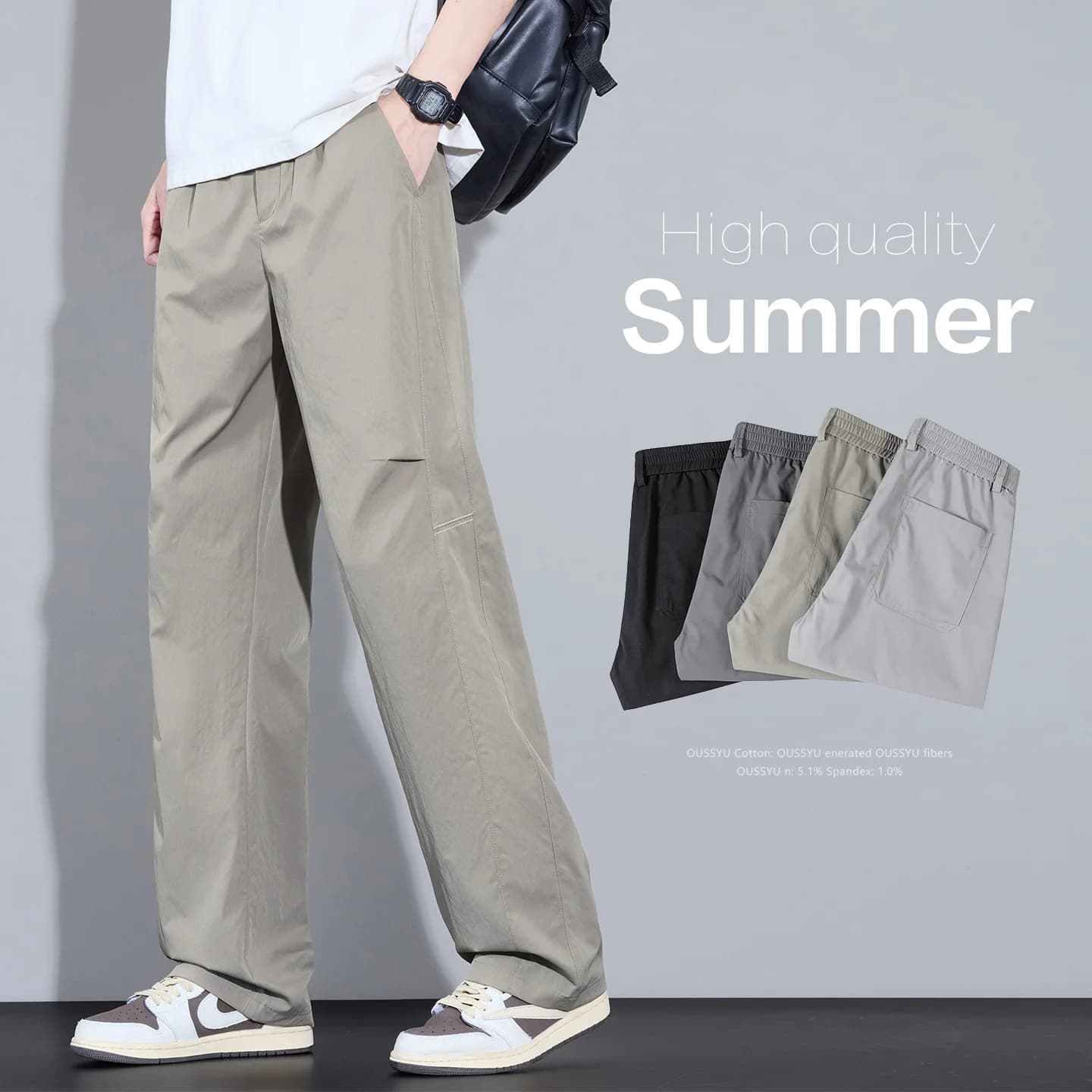 Nouveau Pantalon Décontracté d'Été 2026 de Haute Qualité pour Homme, Couleur Unie, Coupe Droite, Sty