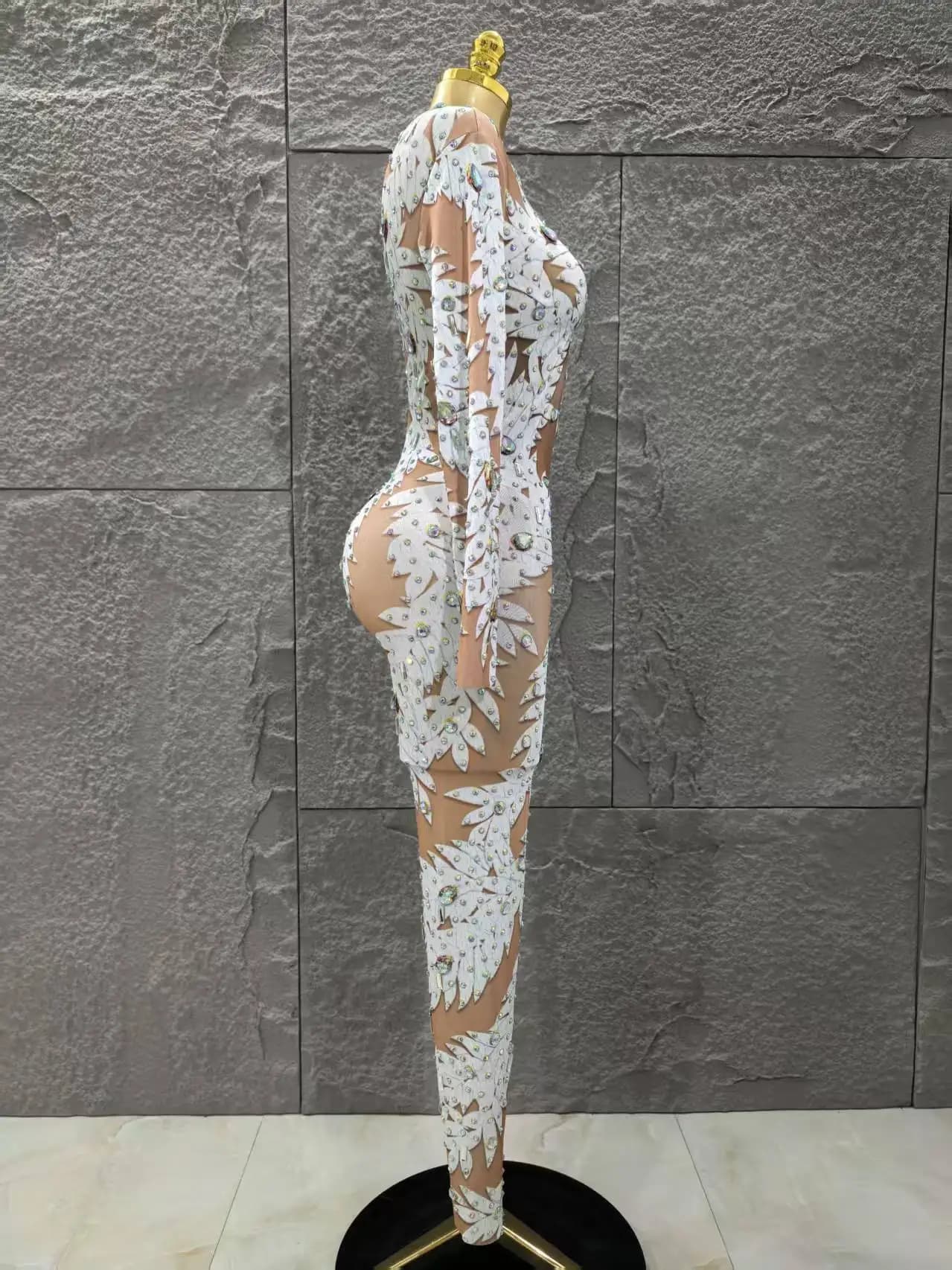 Gros femmes Sexy à manches longues brillant strass moulante combinaison célébrer discothèque fête Pe
