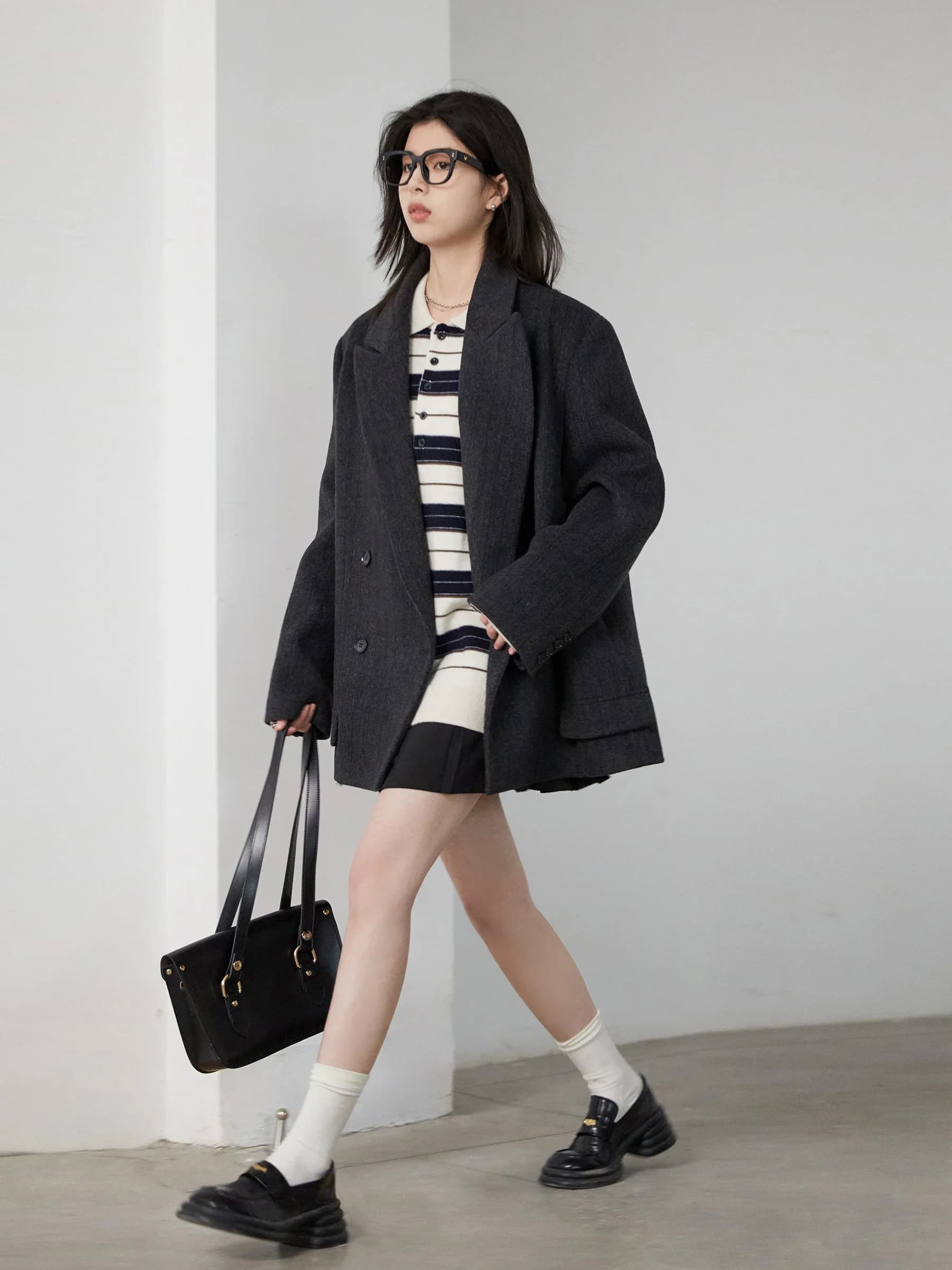 CHIC VEN-Blazer en laine vintage pour femme, veste à col en V, double boutonnage imbibé, manteau de 