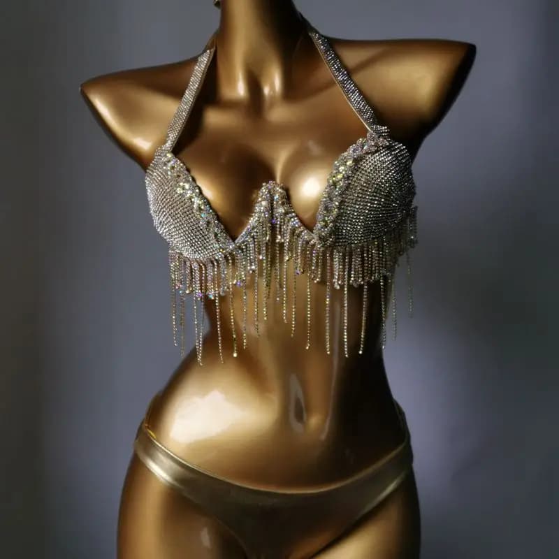 Bikini en cristal avec tige, maillot de bain blingbling, maillot de bain populaire, mode bar, 2023
