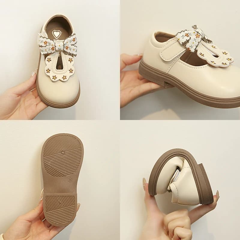 Chaussures en cuir avec nœud mignon pour filles, Oxfords à lanières en T, souples, pour enfants d'éc