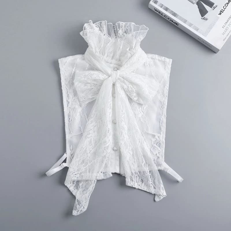 Faux col décoratif avec nœuds à volants pour femmes et filles, pull détachable, demi-chemise, col ha