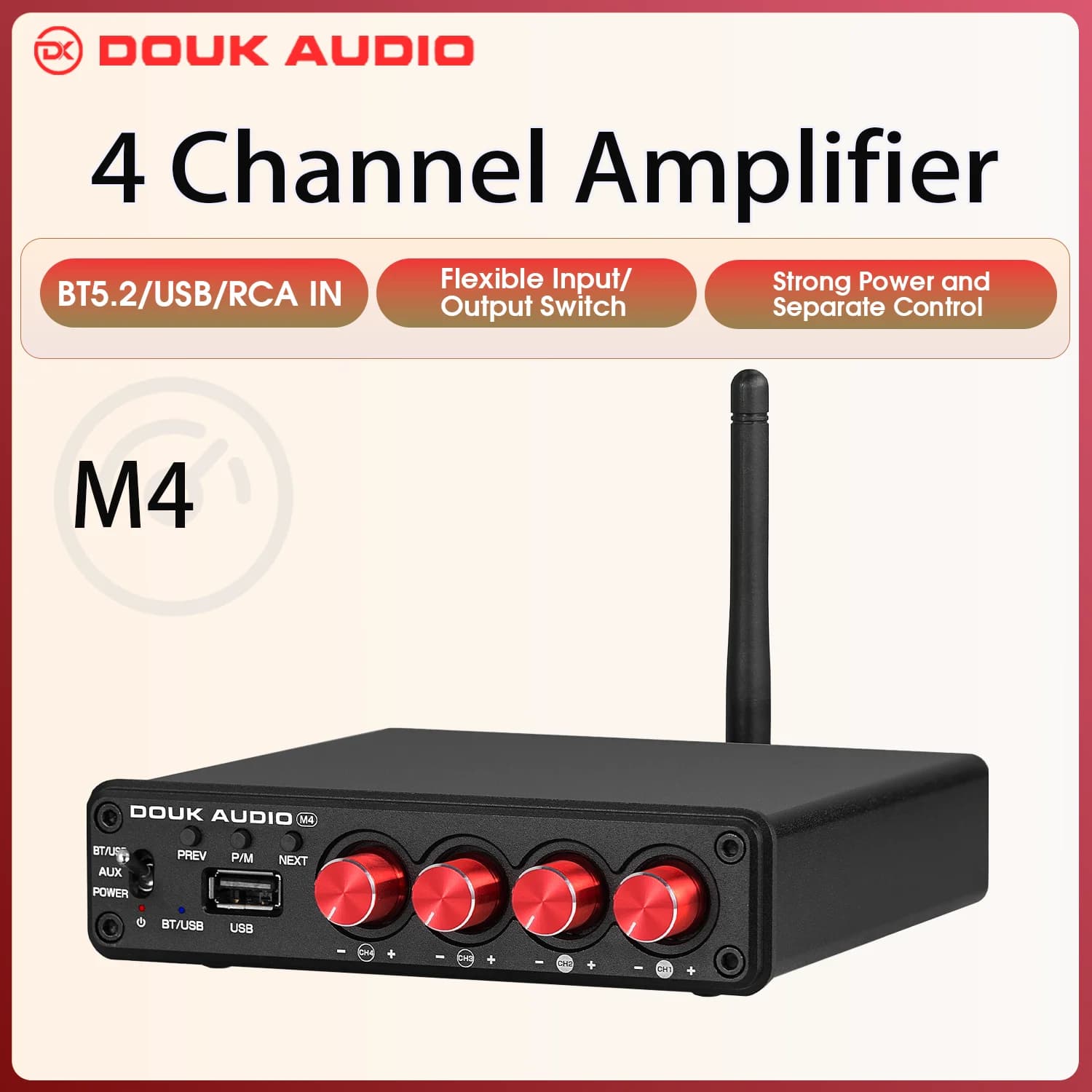 Douk – amplificateur numérique M4 Mini 2/4 canaux, Bluetooth 5.0, récepteur Audio stéréo, lecteur de