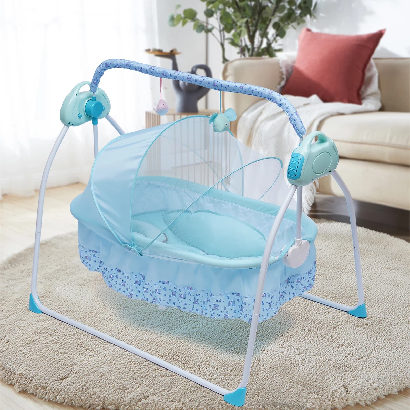 Berceau Électrique à Bascule existent pour Bébé, Lit de Couchage pour Nourrisson, Kit Minuterie, Mus