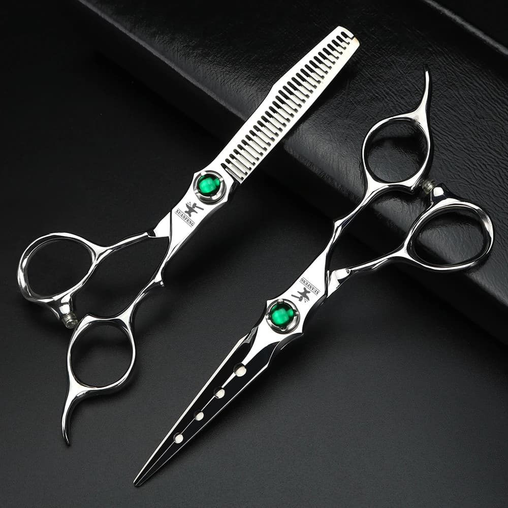 XUANFENG VG10 acier émeraude vis argent ciseaux à cheveux ciseaux de coupe de barbier et ciseaux ami
