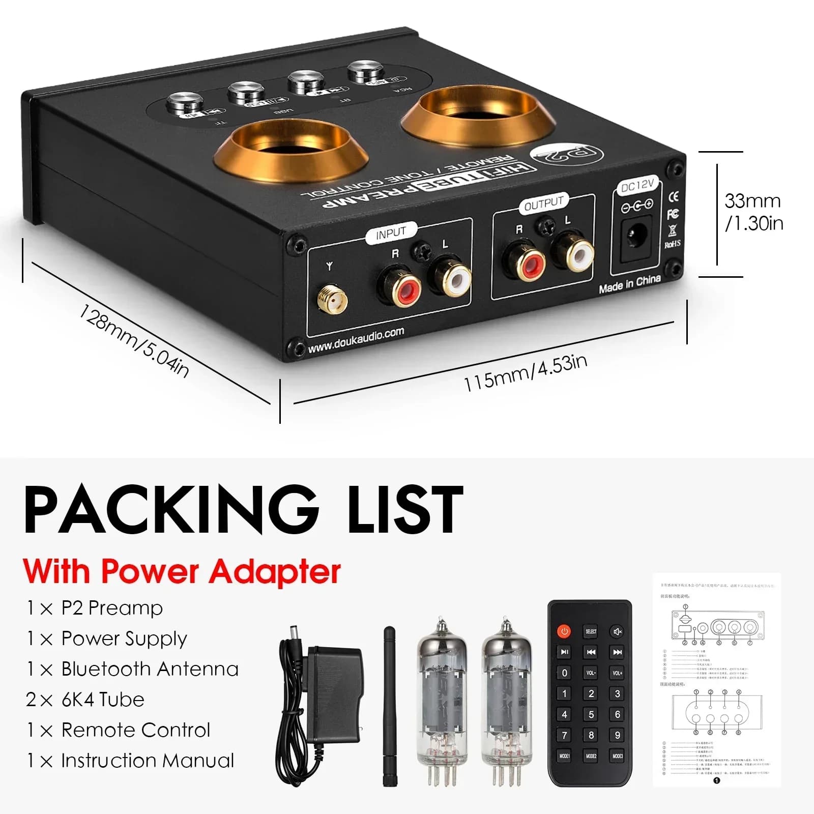 Douk-Mini préampli à tube sous vide Bluetooth 5.0, récepteur audio stéréo HiFi, lecteur de musique U
