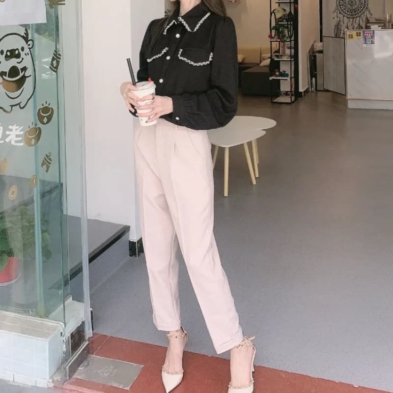 Élégant été pantalons décontractés femmes mode couleur unie ceintures mince pantalon droit Chic affa