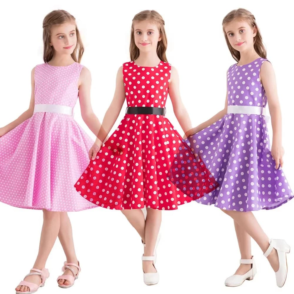 Robe princesse d'été en coton pour filles, balançoire des années 50, Vintage, à pois, fête d'anniver