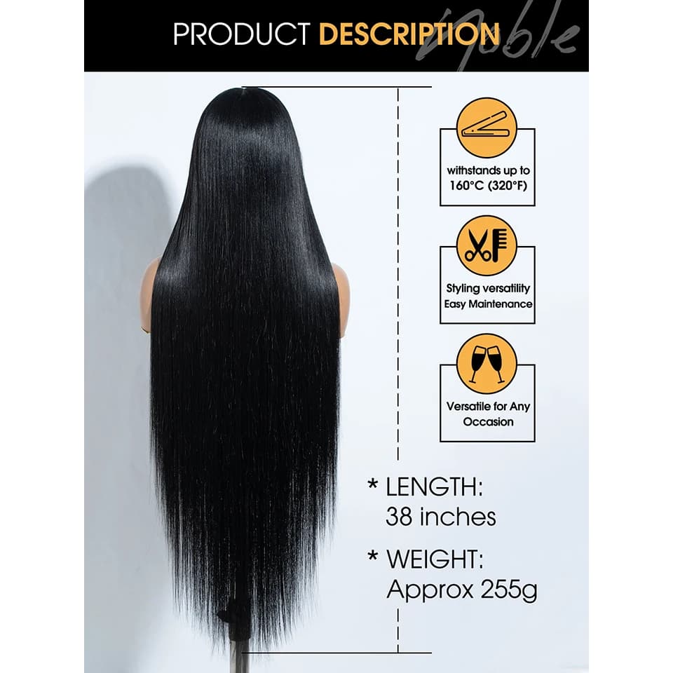 Perruque Lace Front Wig synthétique Noble, 38 pouces, 13x4x1, perruque Lace Front Wig lisse pour fem