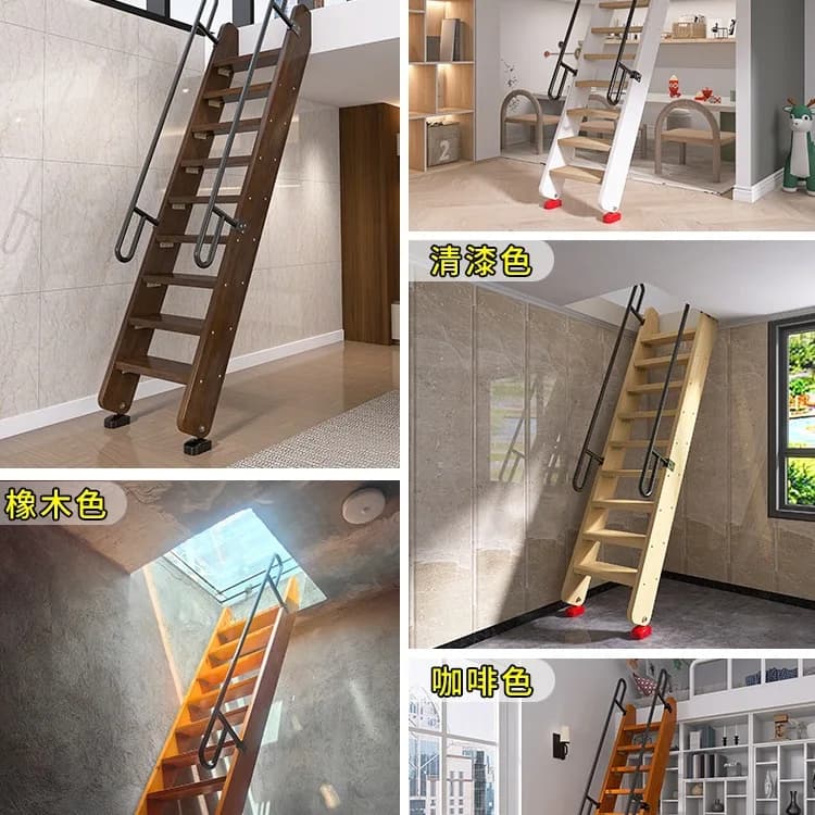 Escalier de loft en bois massif à la mode, échelle intégrée en bois, échelle intérieure duplex pour 