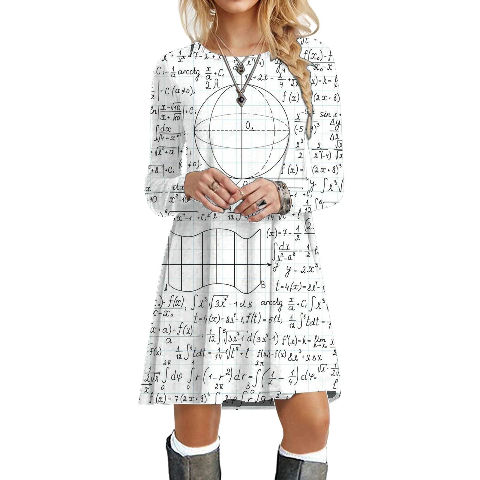 Robes de formule mathématique pour femmes, figure, vêtements grande taille, manches longues, rue adt