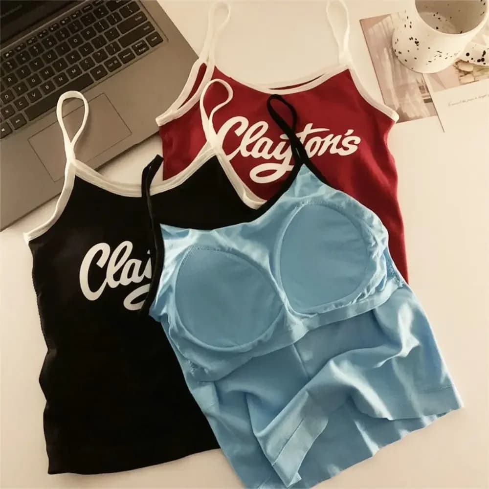 Camisole avec Coussinets et Lettres Imprimées pour Femme, Haut Précieux à la Mode, Y2K