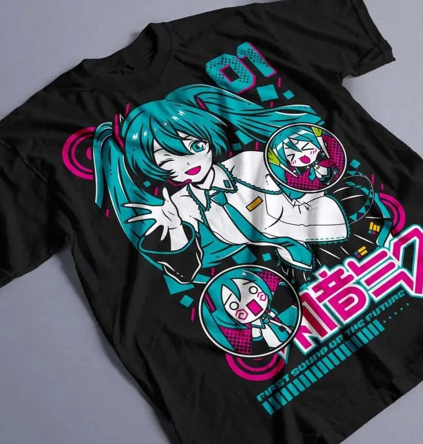 Nouveau style été 2026 #   Hatsune Miku #   T-shirt en coton ample de style cyberpunk, motif dessin 