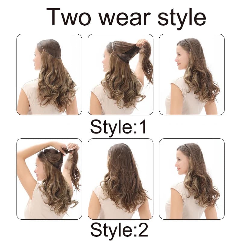Extension capillaire synthétique de ligne de pêche de 18 pouces, postiche noire Blonde une pièce lon