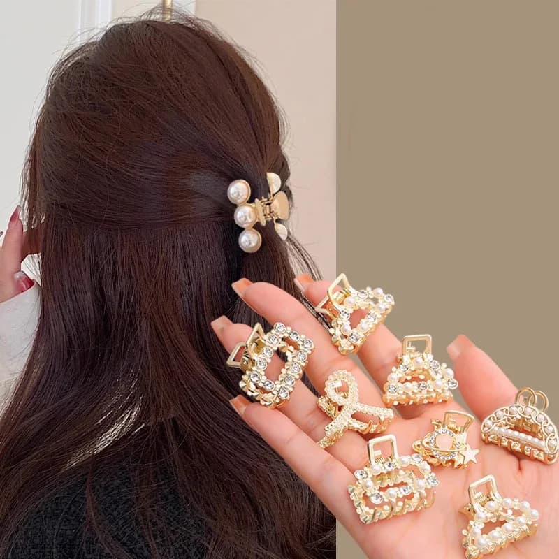 Lot de 6/8/10 petites pinces à cheveux géométriques en métal avec strass et perles pour femmes et fi