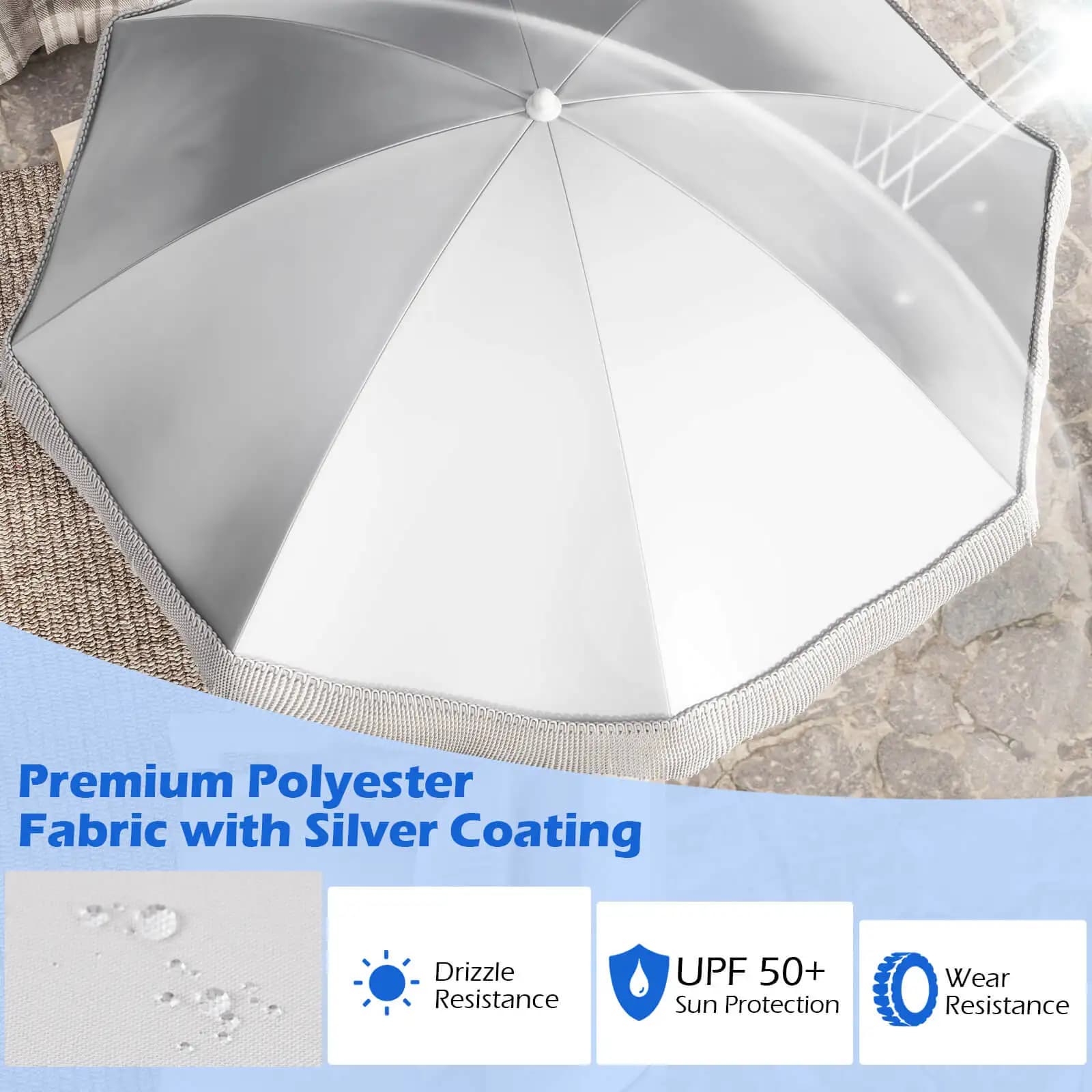 Frange extérieure de 6.5 pieds, parapluie avec sac de transport, bouton poussoir inclinable pour jar