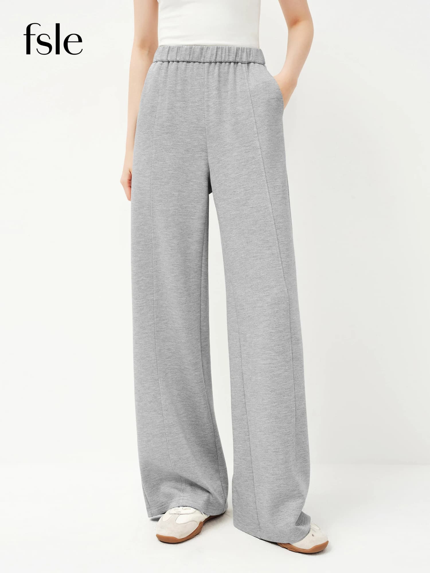 FSLE 2026 Printemps – Pantalon droit taille haute pour femme avec ceinture élastique, coupe ample, d