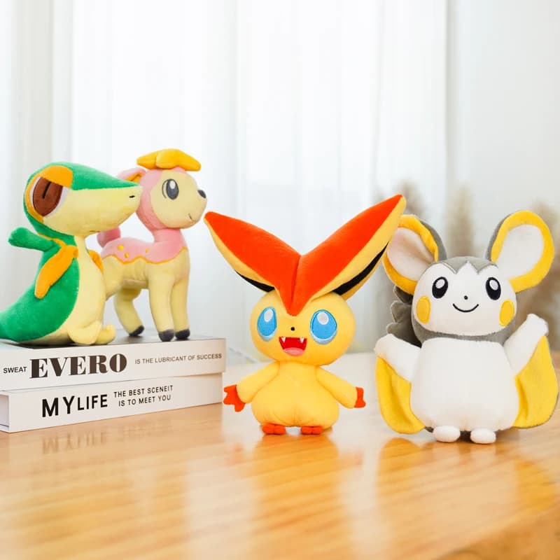 Jouets en peluche Pokemon, 41 styles, Victini Tepig Deerling Nivy Emolga, Machine à griffes Kawaii, 