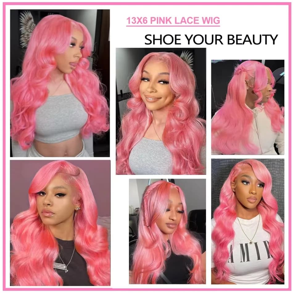 Pink Human Hair Wig Body wave Lace Front Wig 13X4 13X6 Hd Lace Frontal Wig Brazilian Hair 38 Inch Co