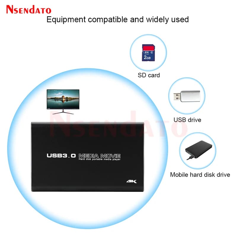 Lecteur multimédia 4K Full HD H.265 MKV USD3.0 avec fonction Auto Play pour USB OTG SD AV TV AVI RMV