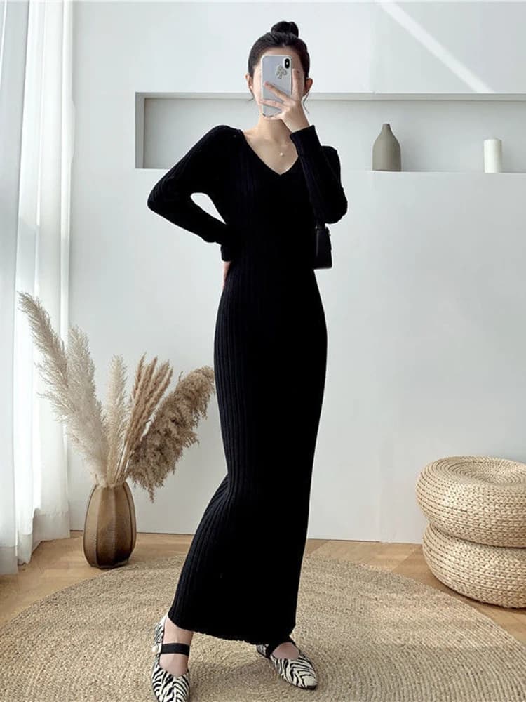 Zoki-Robe Élégante de Couleur Unie pour Femme, Simple, Coréenne, Slim, Manches sulf, Longueur de Rin