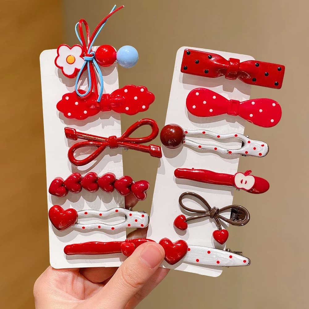 Lot de 6 pinces à cheveux multi-styles : cœur, pois, nœud, toutes occasions, toutes saisons, cadeau 