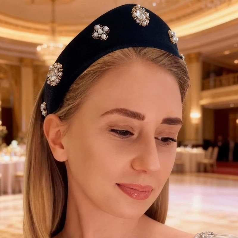 Bandeau en velours européen et américain pour femmes, bandeaux avec diamants et perles, cerceau pour