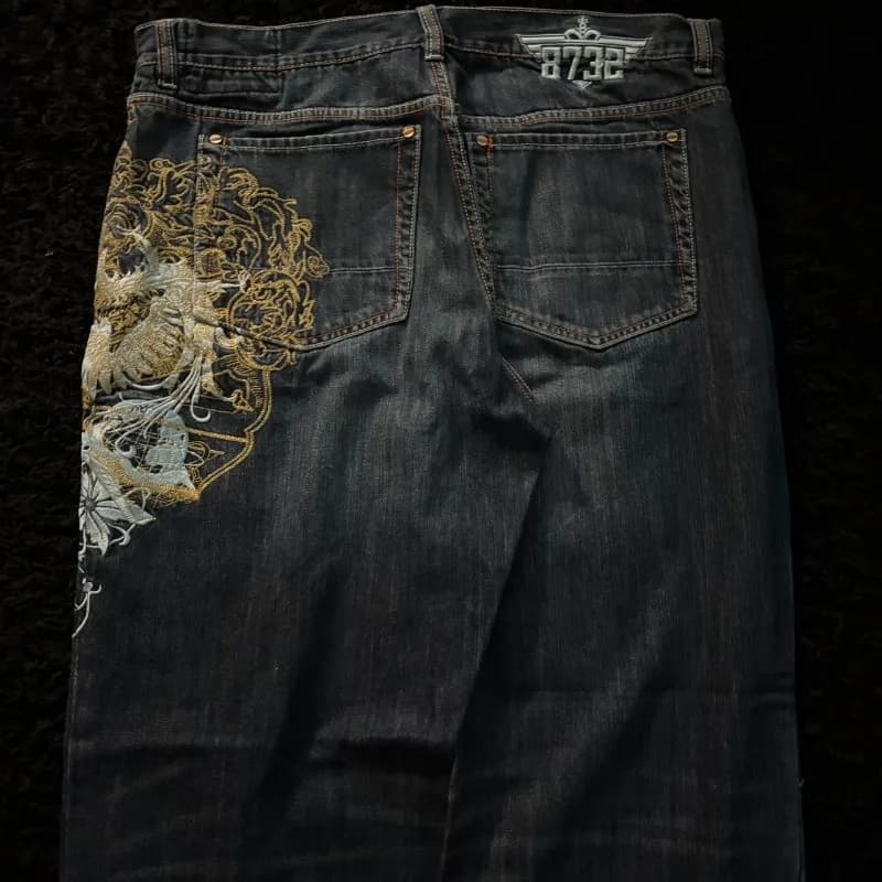 Jean Baggy brodé pour hommes, nouvelle mode américaine, motif surdimensionné, Y2K, gothique, Harajuk