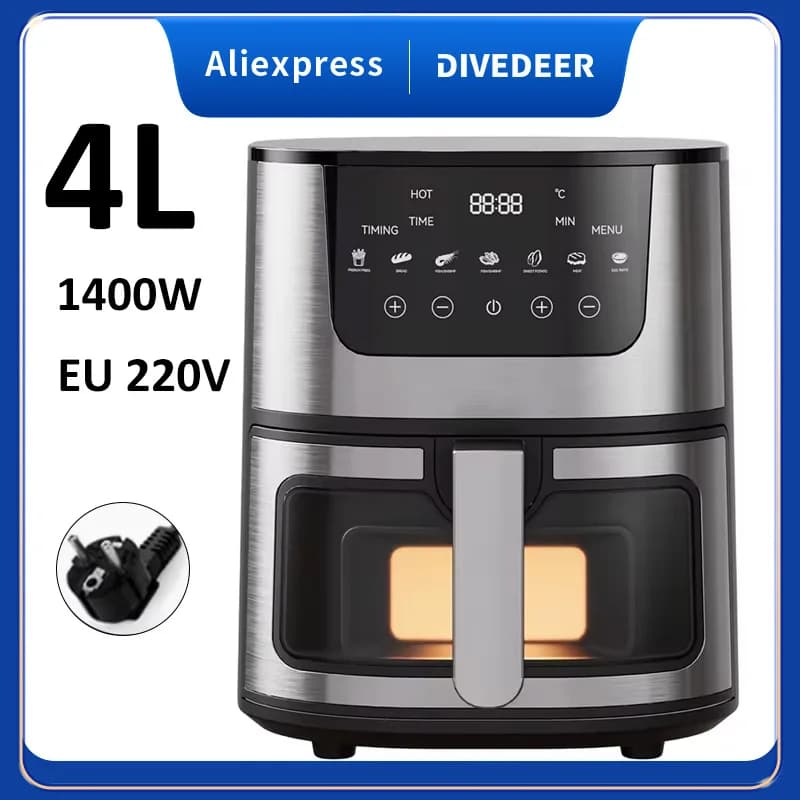 Friteuse à air visuelle DIVEDEER 4L pour la maison - Grande capacité, multifonctionnelle, design en 