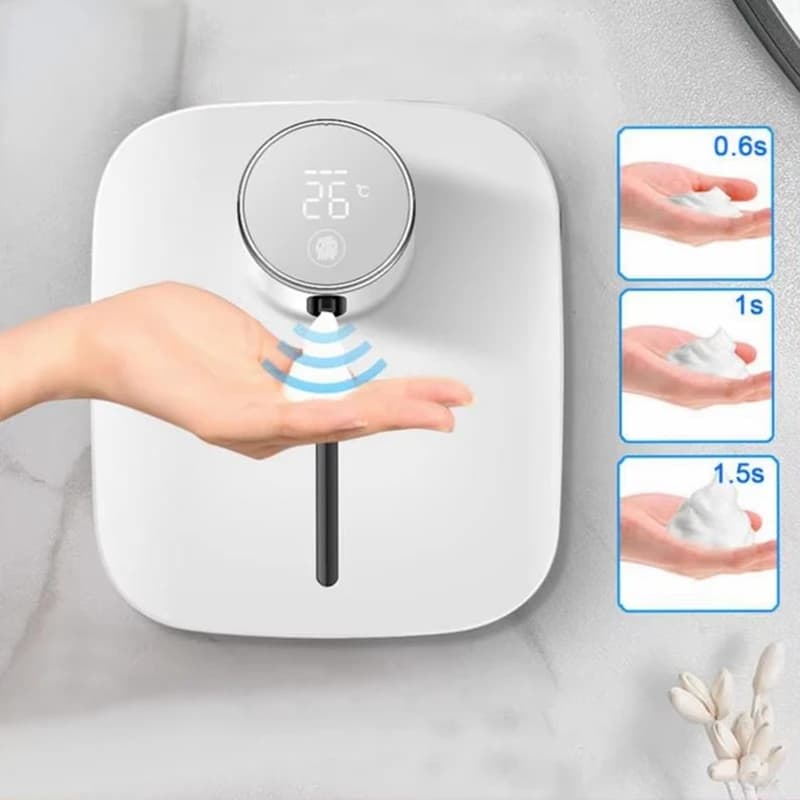 Distributeur de savon mural automatique, écran d'affichage de la température rechargeable par USB, d