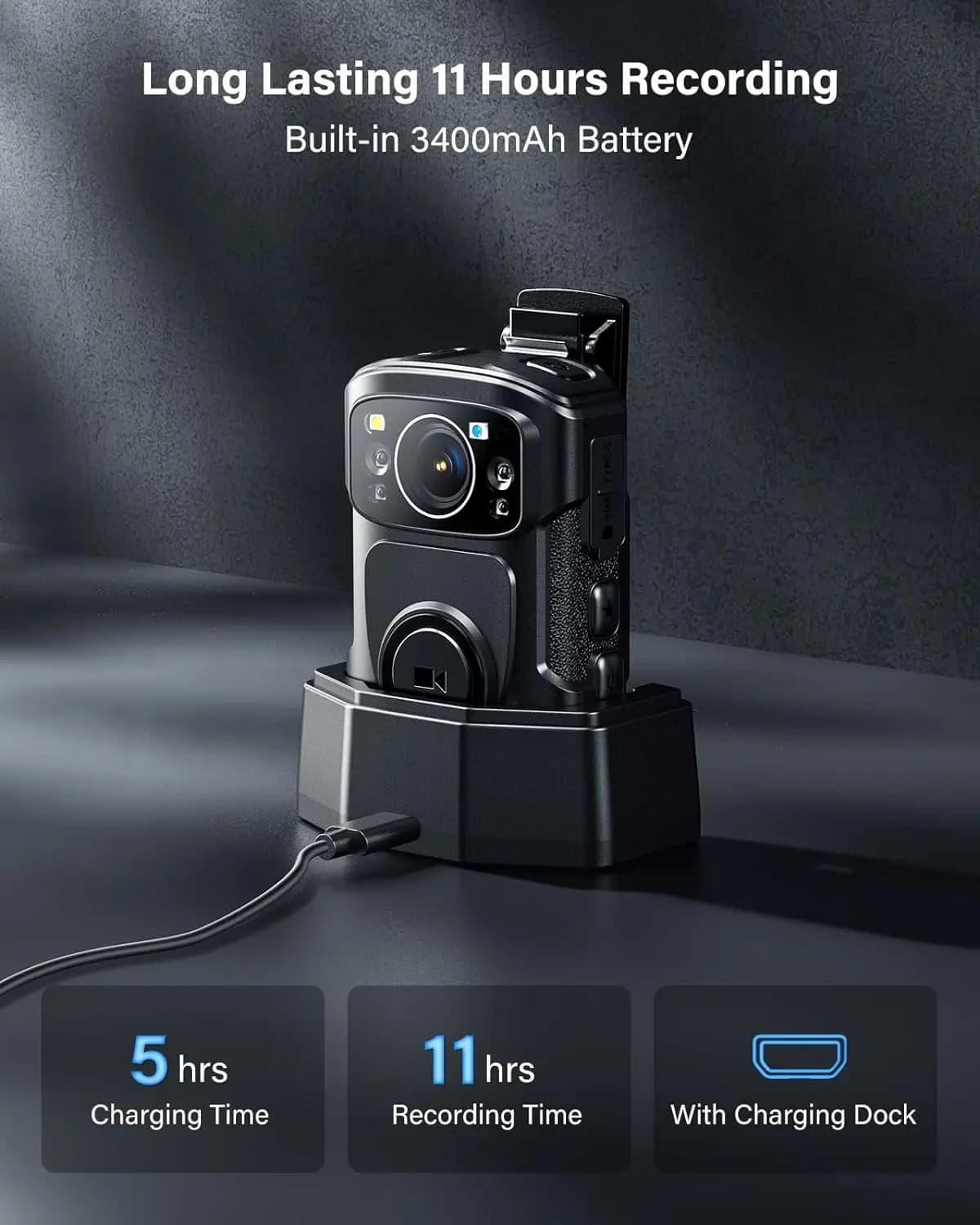 BOBLOV caméra corporelle B4K5 256G 4K IP68 caméra de Police 11 heures enregistrement vidéo Vision no