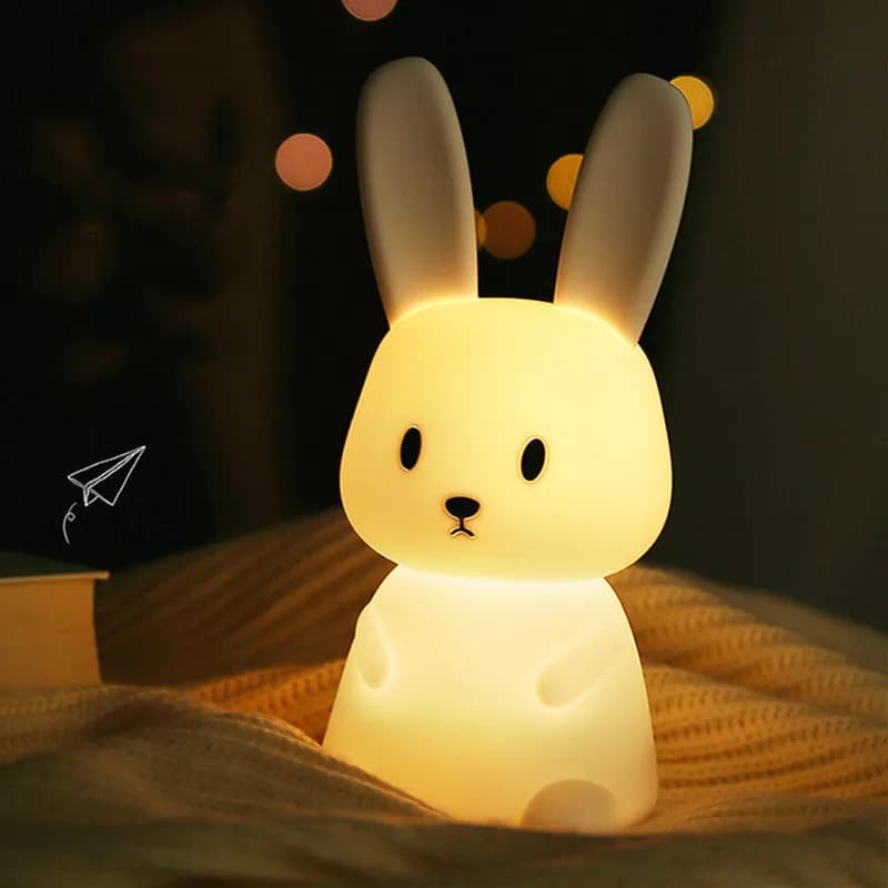 Veilleuse LED en silicone en forme de lapin, lampe tactile, lumière d'animal mignon, décoration de c