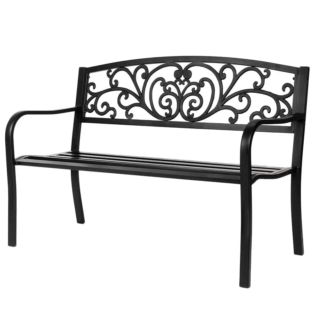 Banc de jardin extérieur en métal avec dossier en PVC à motifs, pour patio, véranda, cour, pelouse, 